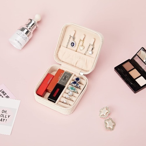 Mini Portable Leather Jewelry Box -off White