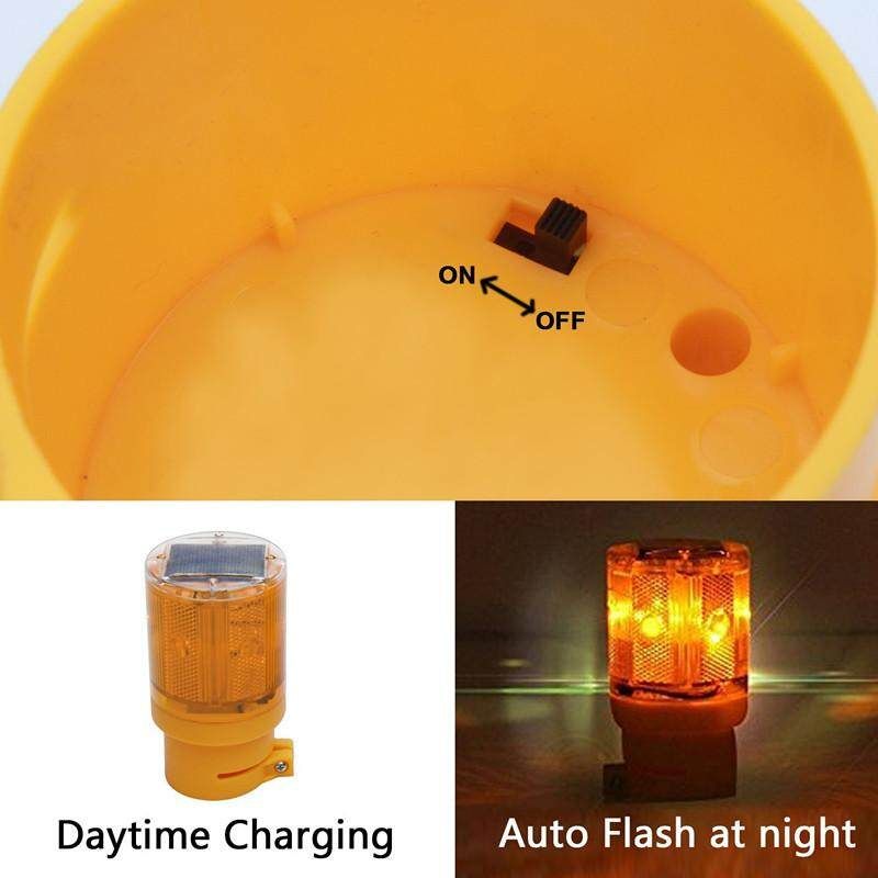 Solar Powered LED Traffic Strobe Warning Lights Flicker Beacon Road Sign Lam Yellow Light