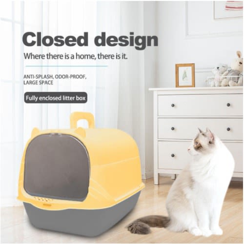 TD Fully Enclosed Cat Litter Box Xlarge - Yellow/Grey