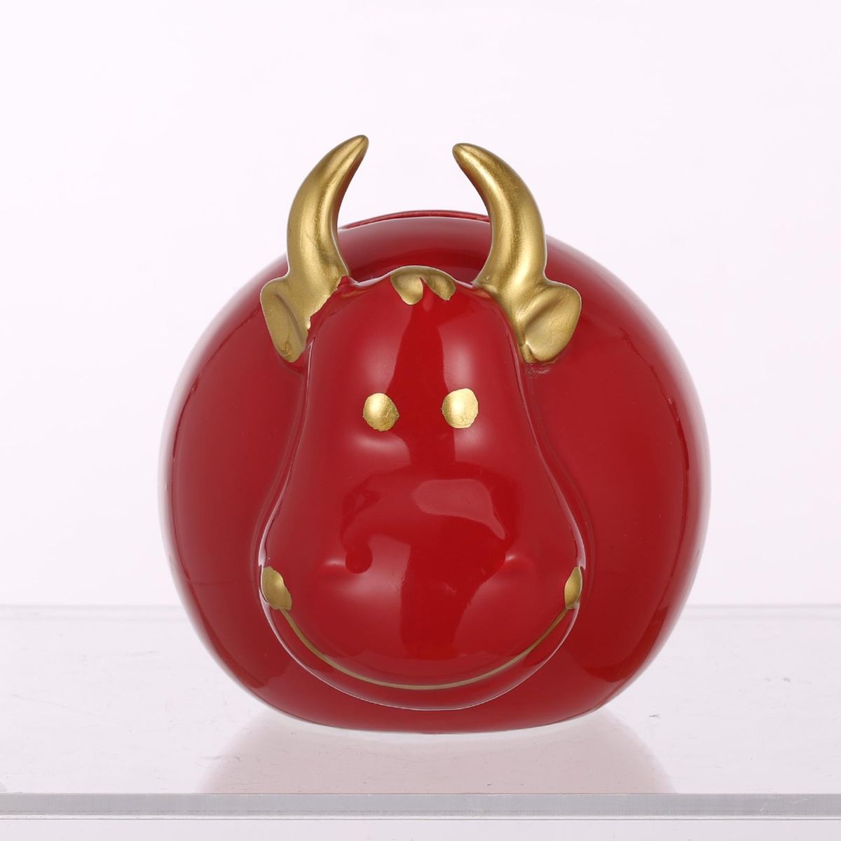 Tomfeel Red Ceramic Calf Piggy Bank Ceramic Money Jar Auspicious Cartoon Calf Home Furnishings Crafts Family Gifts Souvenir