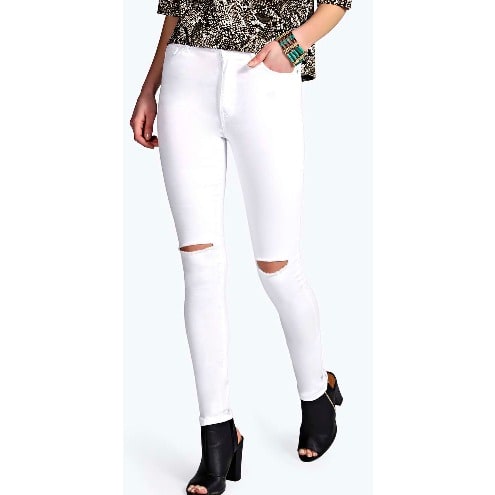 Women's Ripped Skinny Jeans-White