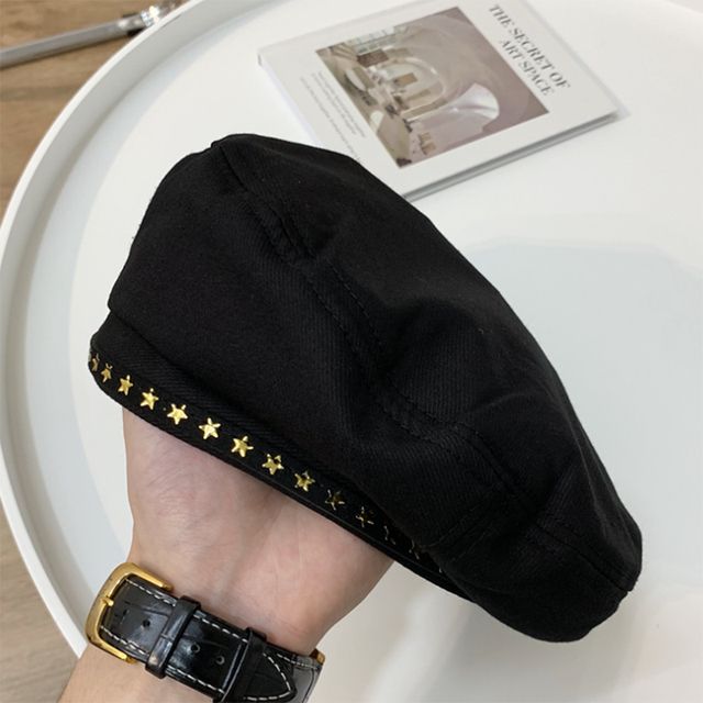 Brimless Baret with Stars PU Leather Lolita Beret Hat for Women Fall Winter French Designer British er Octagonal Hats