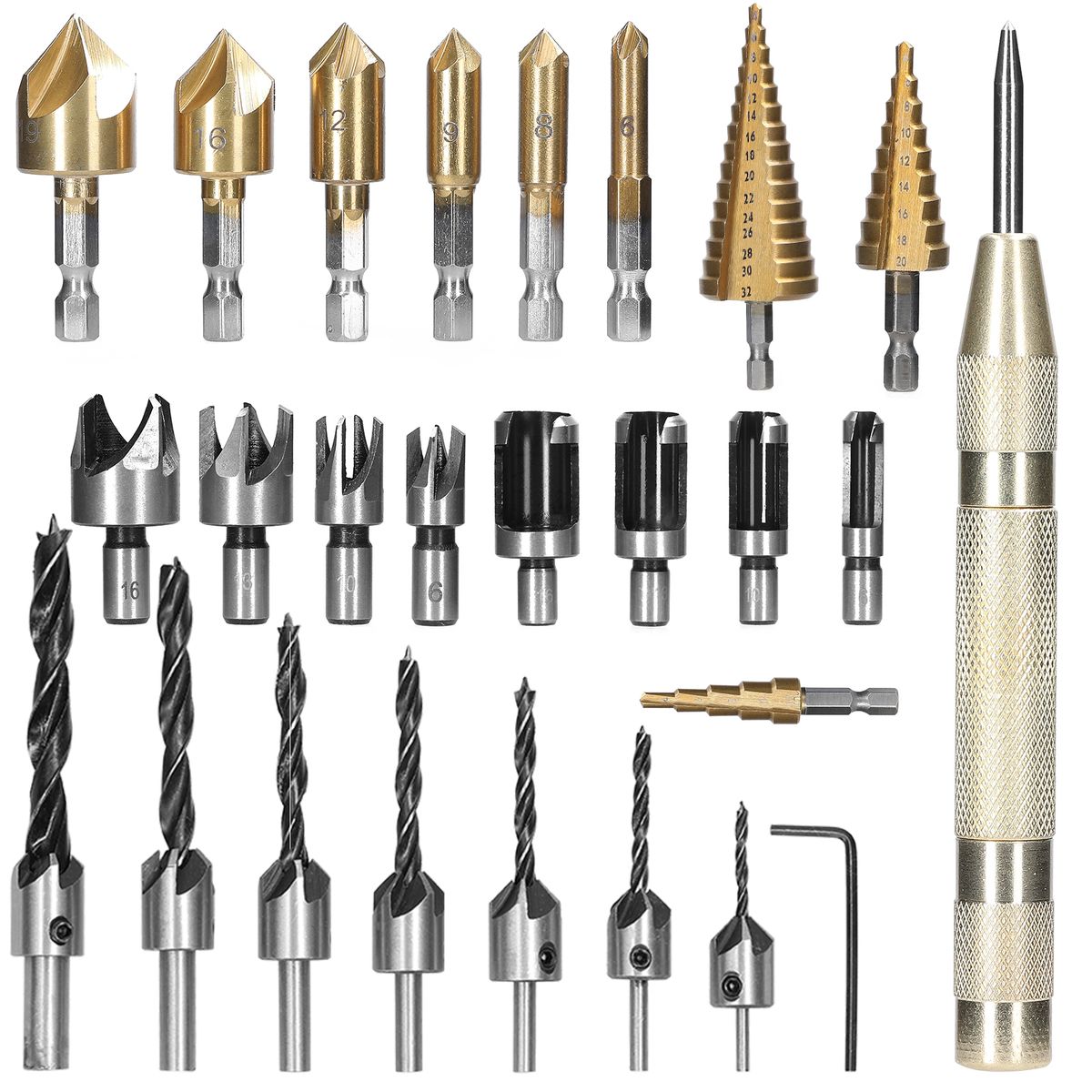 26pcs Woodworking Chamfer Drilling Tools Drill Bits Set Wood