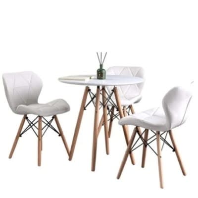 Wooden Leg Dinning Table With 3 Pieces Of Foam Chair - White