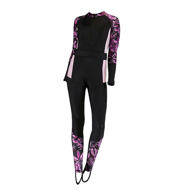 Quick Dry Full Body Wetsuit One Piece Swimsuit For Purple Print L
