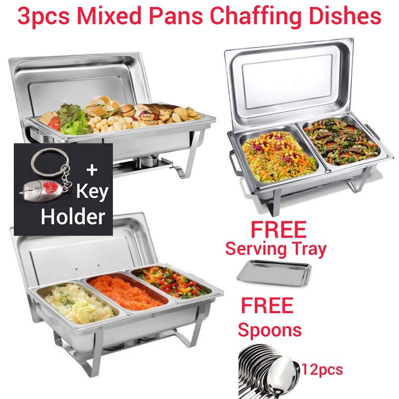 3 Pcs Mixed Pans Warm&Serve Chaffing Dish+Gift+Key Holder