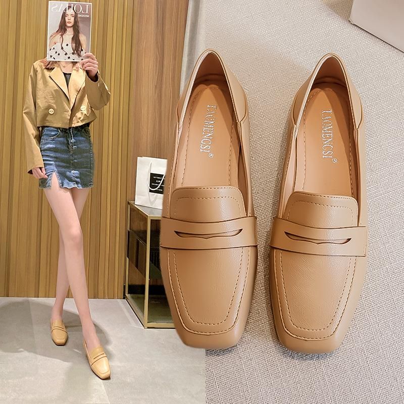 No Return 2023 Spring New Lefu Small Leather Shoes Large Soft Sole Two Wear Flat Sole Square Head