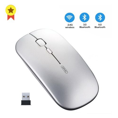 1pcs Ergonomic Rechargeable Silent Wireless Computer  Bluetooth Mouse Silver