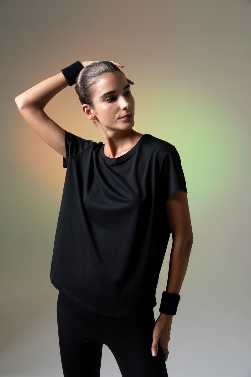 Woman Comfort Fit Knitted T-Shirt-Black