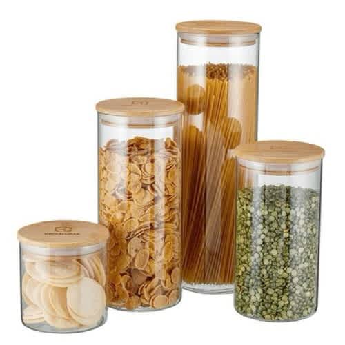 4pcs Set Glass Airtight Storage Container With Bamboo Lid