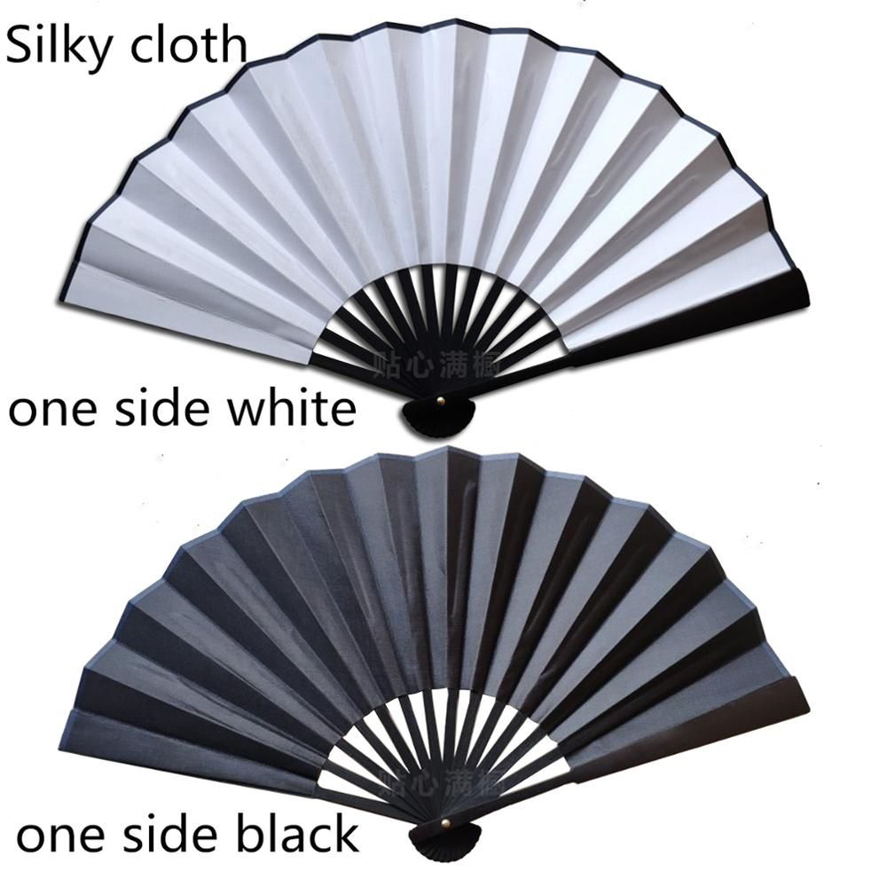 Fan Folding Wedding Chinese Crafts Fan Programs Hand DIY Two-color Blank 10.6 Painting White Silk Fans 13 Traditional Men Inch