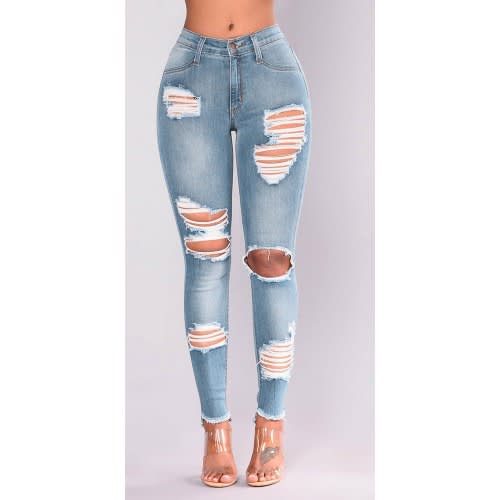 Women's Ripped Skinny Jeans - Blue