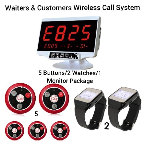 Bar And Restaurant Waiters/customers Service Wireless Call- 5 Buttons/2 Watches/1 Monitor Pack