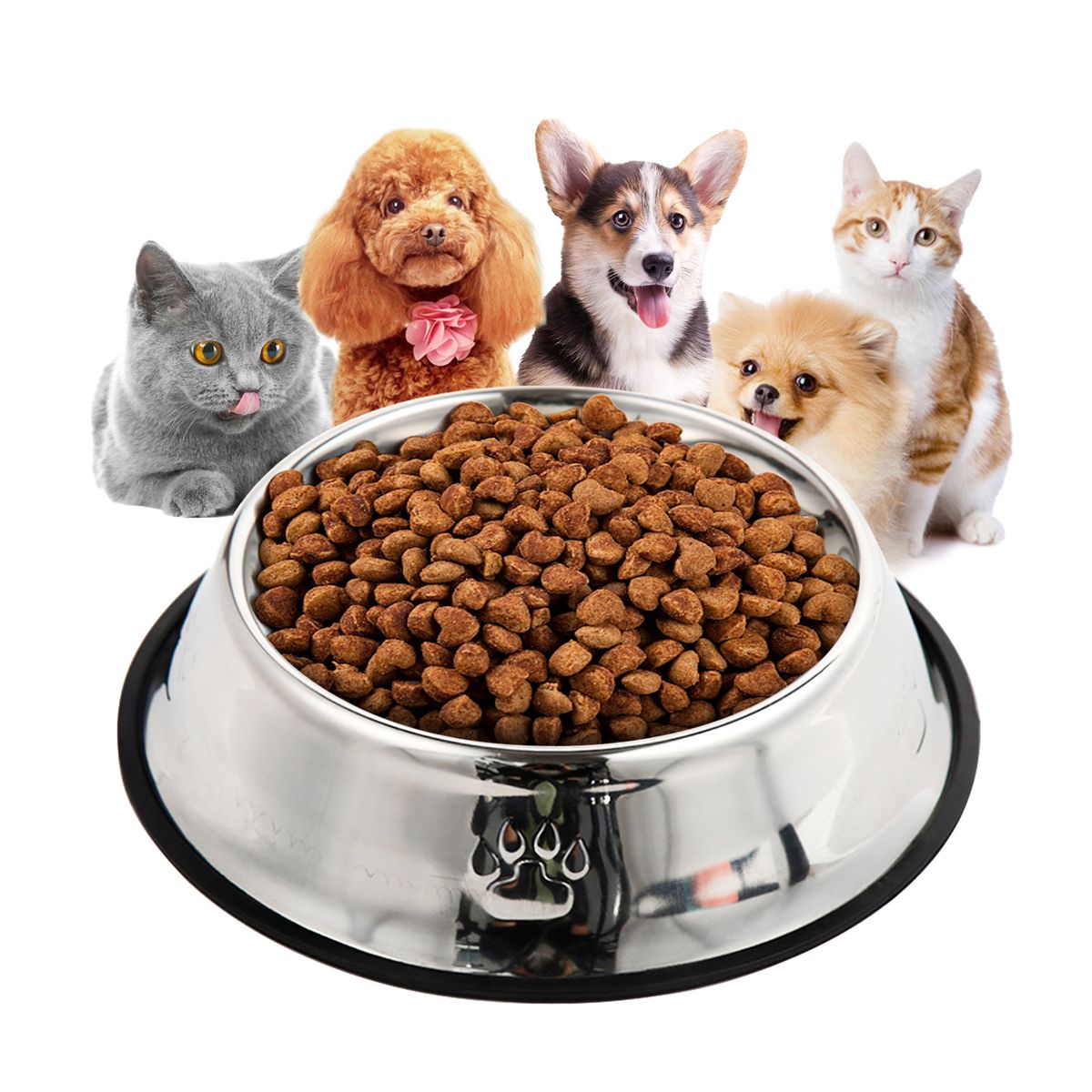 Dog Cat Bowl Stainless Steel Pet Bowls Anti-Slip Food Or