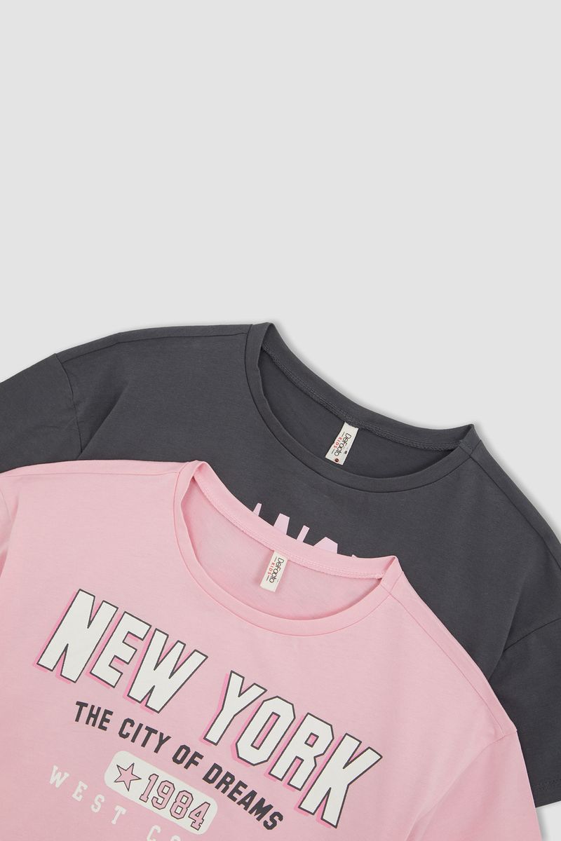 2 Piece Girl Casual Crop-Standart Fit Knitted Short Sleeve Body - Grey