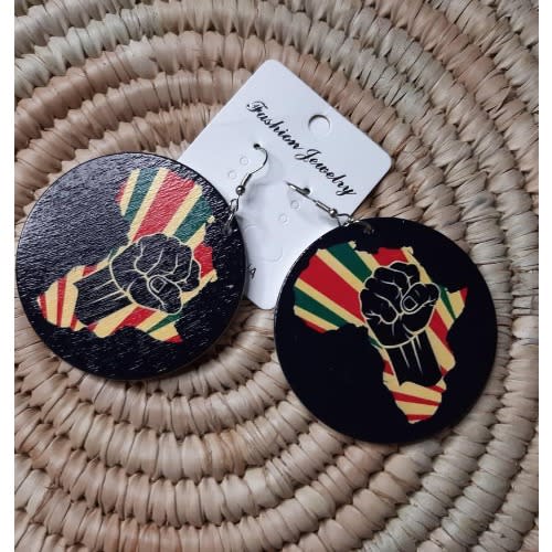 Black Power Afrocentric Wooden Earring