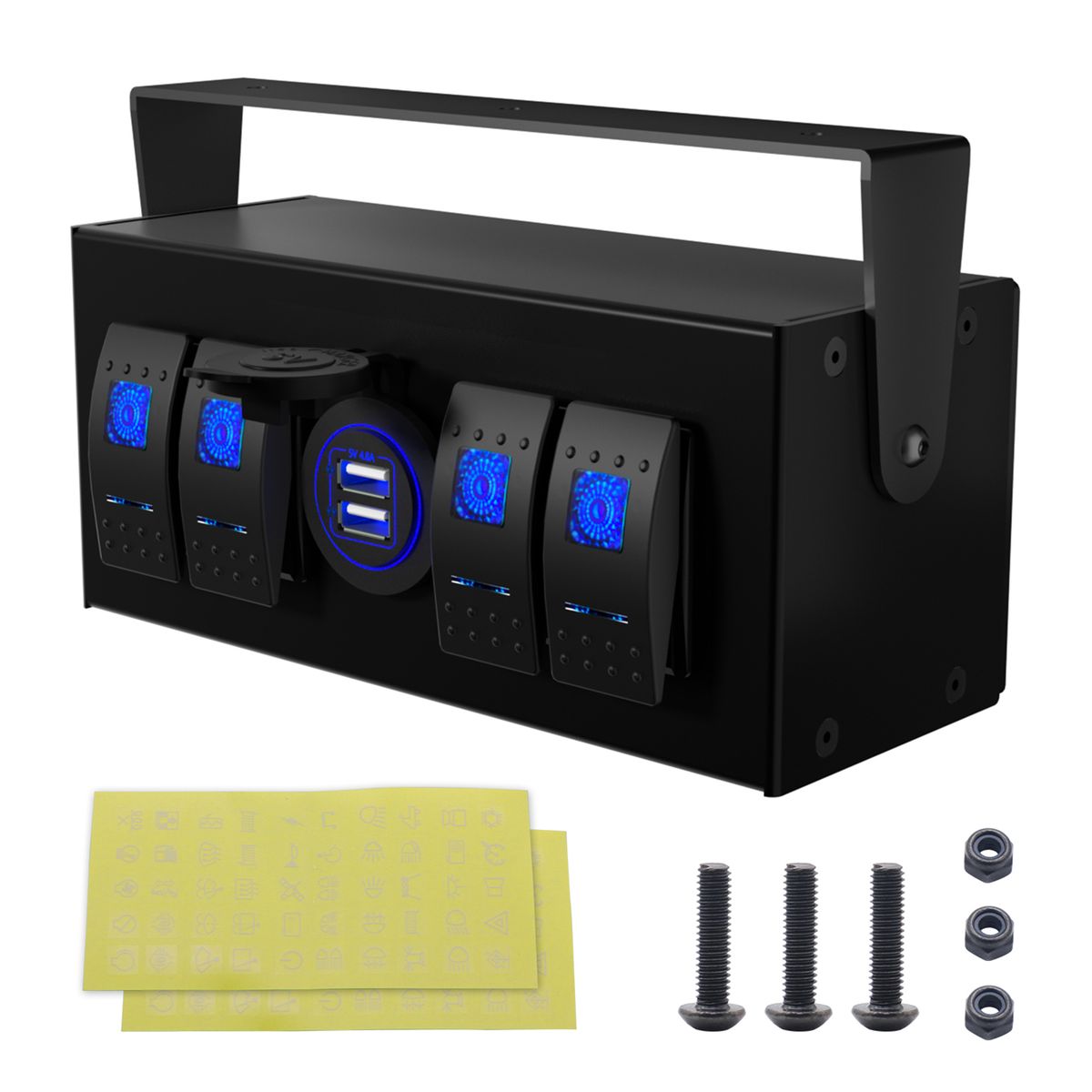 4 Gang Rocker Toggle Switch Box 4-way USB Quick Charger