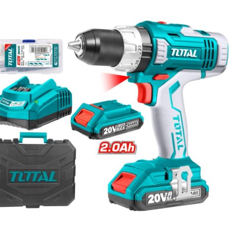 Total Cordless Impact Drill Set With 2 X 20V Lithium-ion Batteries And Fast Charger