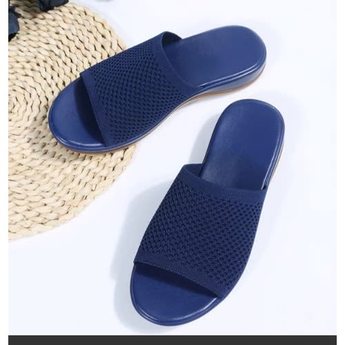 Low Block Heel Slipper - Blue