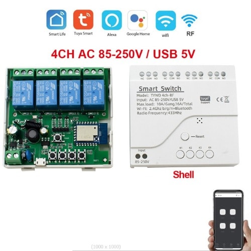 4-channel Wifi Rf Smart Switch Tuya Module 85-250v/usb 5v