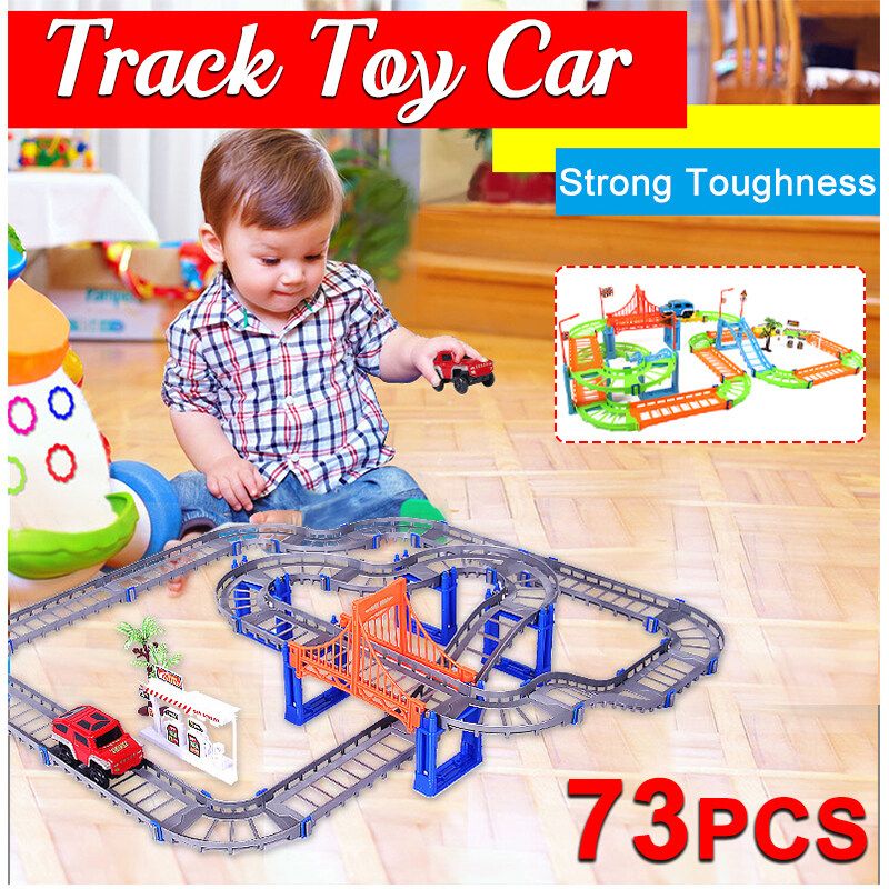 73pcs Flexible Car Race High-speed Track Set Amazing Track Car Kid Gift Multicolor/ Grey Grey