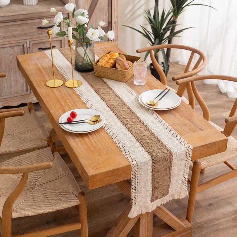 2 PCS Tassel Striped Rhombus Table Runner, Size: 30x300cm
