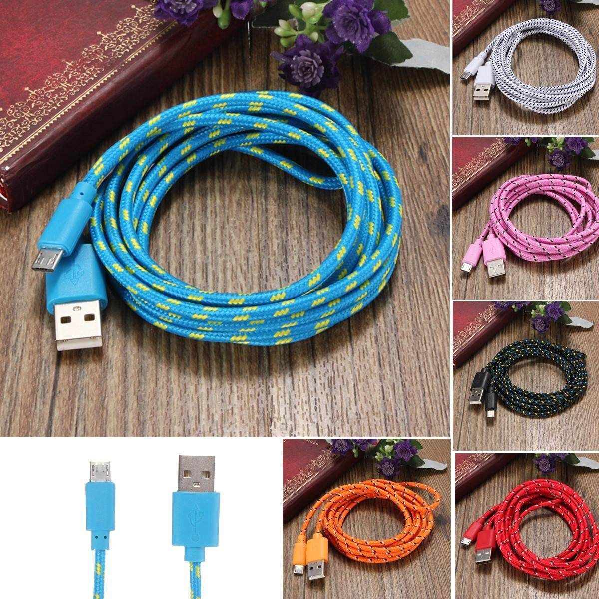 3M Nylon Braided Micro USB Charger Sync Data Cable For Samsung HTC Android UK White