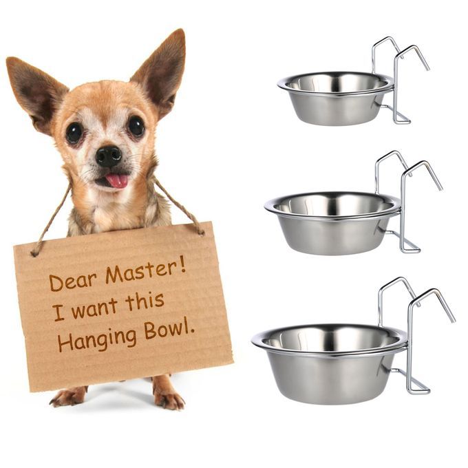 Practical Stainless Steel Hanging Pet Dog Cat Cage Bowl
