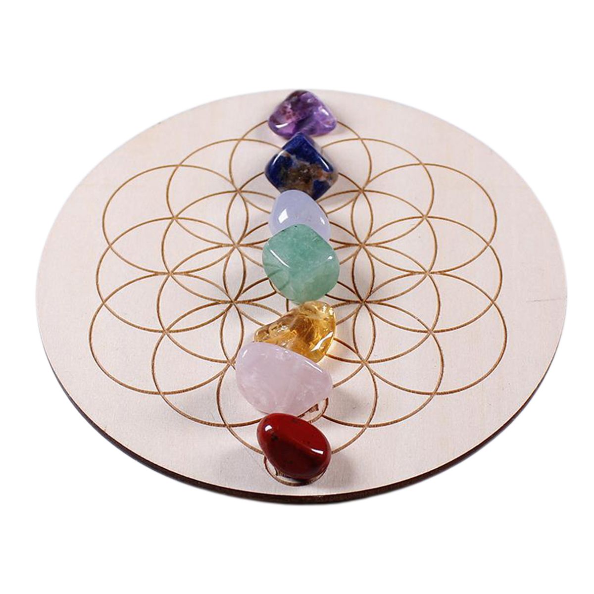 Crystal Heal Stone  Wood Plate Raw Quartz Collection Gem Spiritual B