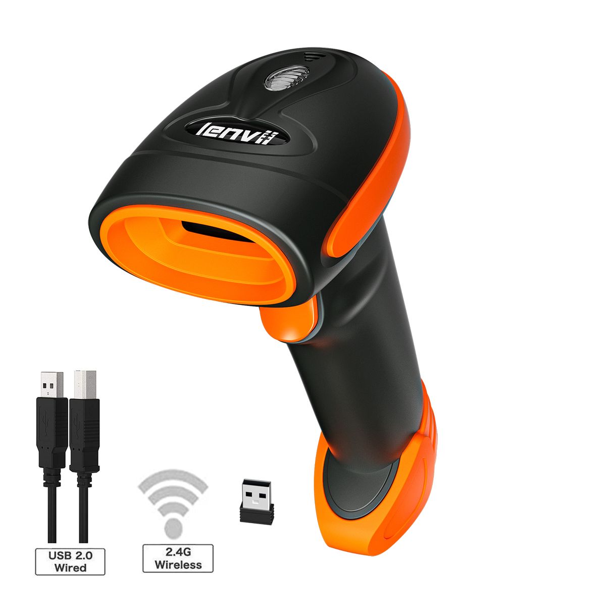 CW200 Wireless 2D Barcode Scanner Handheld 2D Barcode Scanner USB Wired 1D Barcode Reader 2 In 1 For Store, Supermarket, Warehouse (ORANGE)