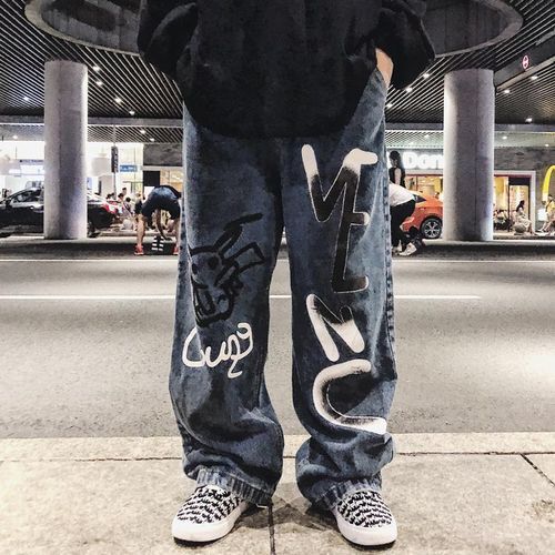 HIP-HOP Men Streetwear Harajuku Vintage Alt Jeans Women Graffiti Wide Leg Baggy Straight Denim Pants Cartoon Grunge Trousers Y2k ACU