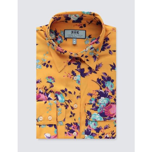 Women's Mustard Floral Relaxed Fit Shirt - Single Cuff
