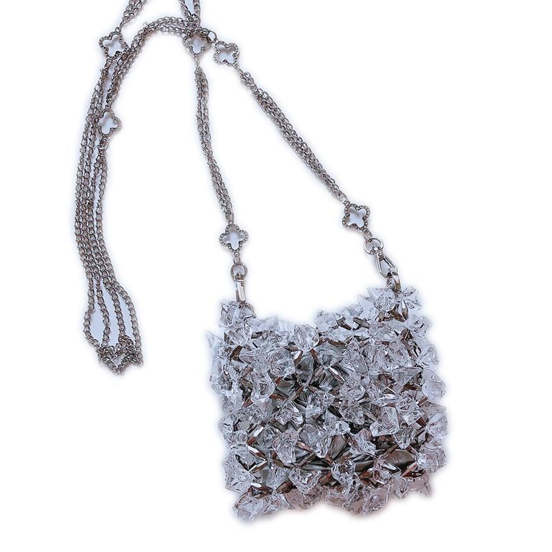 Acrylic crystal glass chain bag, handmade beaded crossbody bag, transparent fairy phone bag