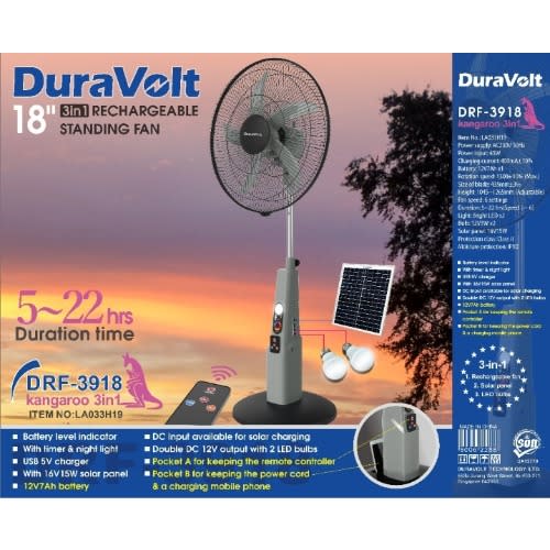 18inches Rechargeable Standing Fan With Solar Panel