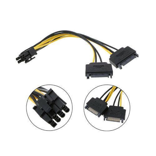 Dual SATA To PCI-E Power Cable 15Pin SATA To 8 Pin / 6 Pin Video Card Power Wire