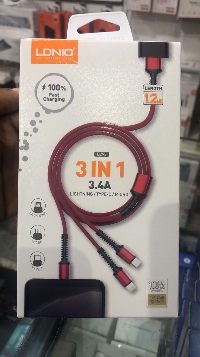 USB Cable 3 In 1 3.4A Fast Charging Cable Cord C-Type Cable For IPhone Samsung Android Devices Charger