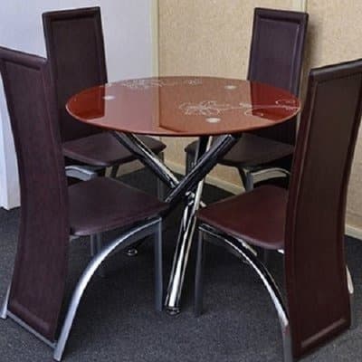 Round 4-Seater Glass Dining Set - Brown
