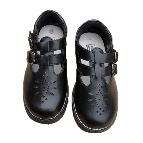 Girls Cowhide Leather Back To School Shoes-Black