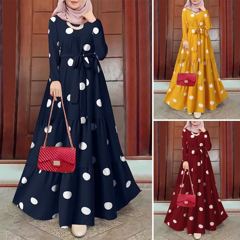Women's dress Polka polka dots printed robe long skirt Muslim clothing