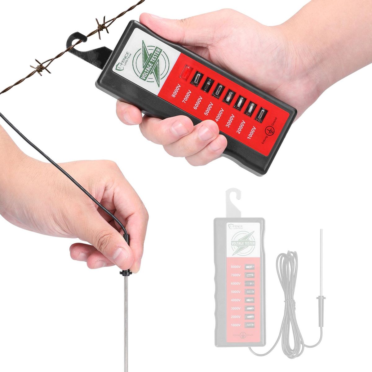 1000V-8000V 8LED Lights Portable Digital Fence Tester Home Garden Horse Livestock Electric Fence Voltmeter