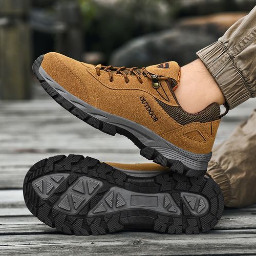 New Arrival Hiking Shoes Men Sneakers EUR Size 39-49 Outdoor Mountain Climbing Shoes High Quality Male Sport Trekking Sneakers Suede Leather Combat Desert Training Shoes Wear-resistant Work Sneakers Khaki