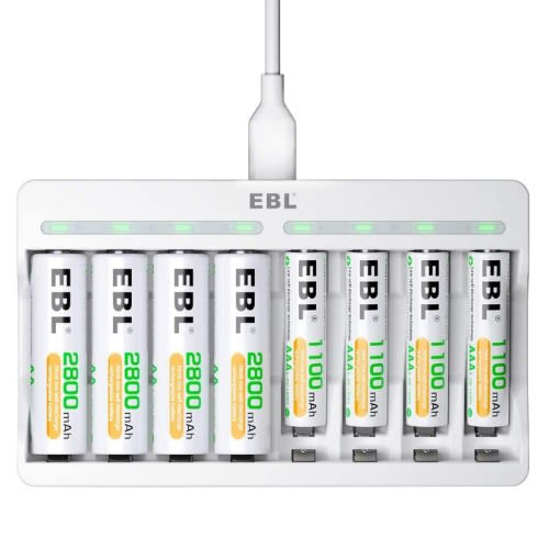 Battery Charger With Rechargeable Aa & Aaa Batteries