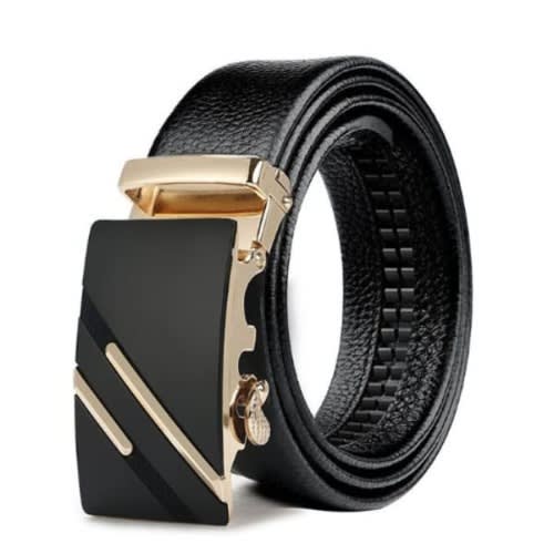 Fashion Front Men's Pin-less Metal Buckle Leather Belt - Black