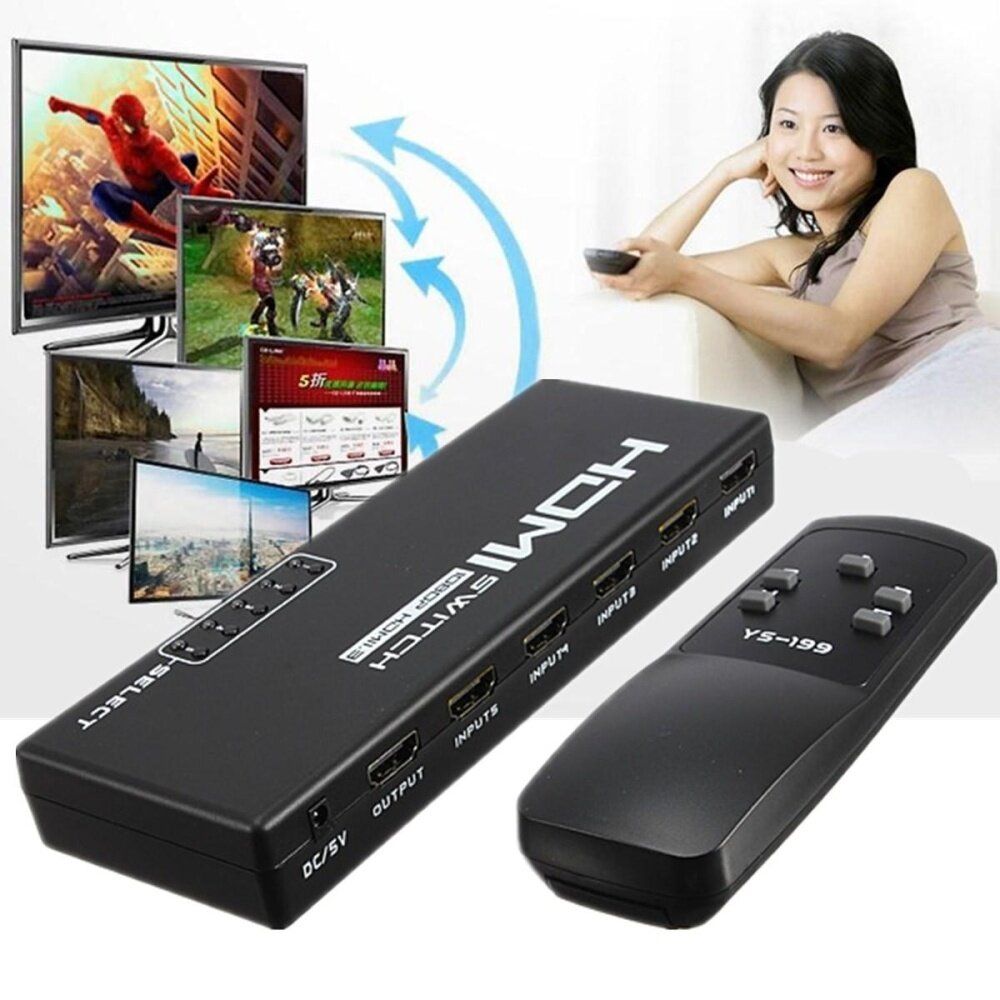 5-Port 1080P HDMI Switch Switcher Selector Splitter +Remote For PS3 HDTV DVD STB