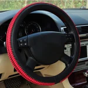 Luxury Fabric Steering Wheel Cover Red And Black
