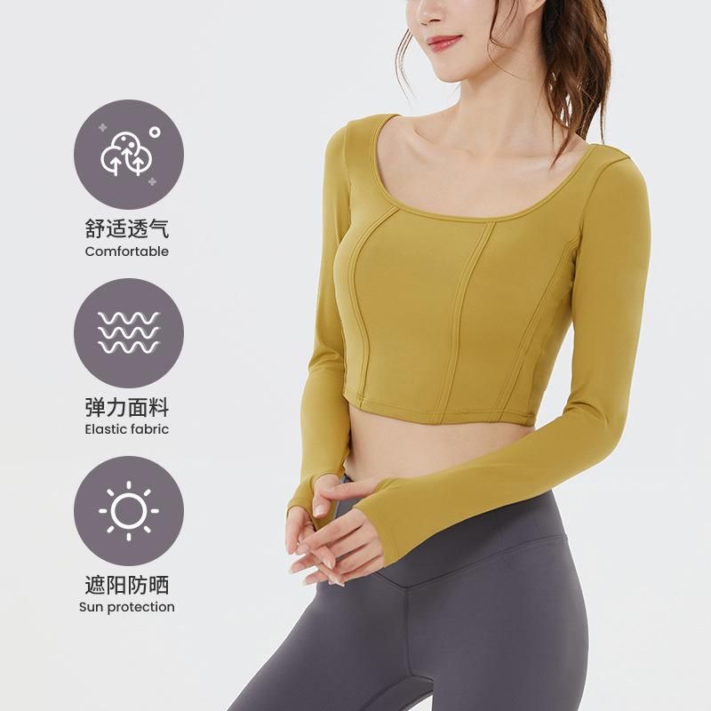 Autumn and Winter New Yoga Suit Long Sleeve Nude Fit Fitness Suit Running Sports Square Neck Yoga