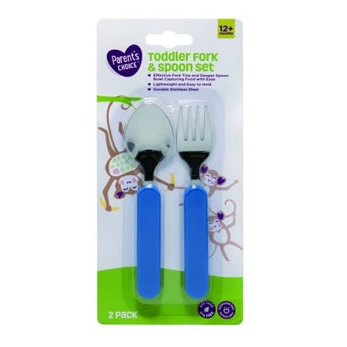 Stainless Steel Spoon & Fork Toddler - 2 Piece Set - Blue