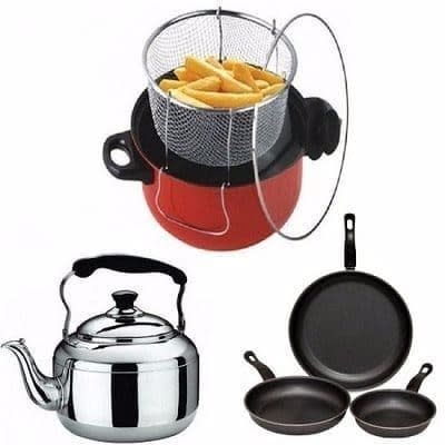 Deep Fryer With Whistling Kettle & Non-stick Frying Pan Bundle