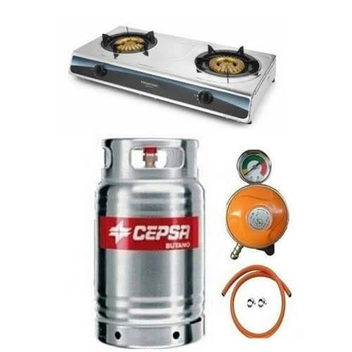 Stainless Gas Cylinder - 12.5kg With Stainless Gas Cooker / Metered Regulator / Hose & Clips