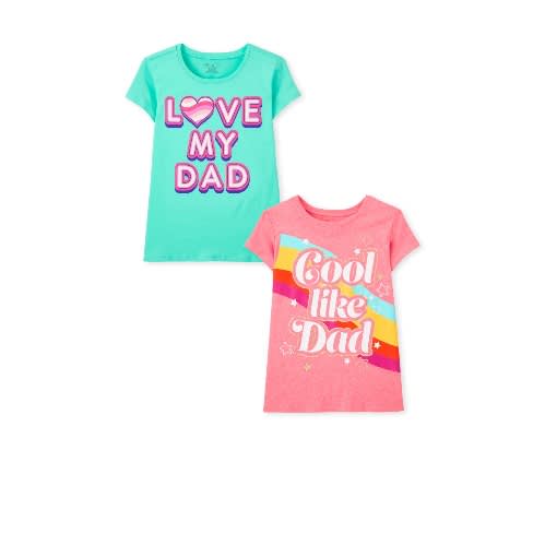 Girls Love My Cool Dad Graphic Glitters Top - Sea Blue And Pink 2 In 1